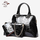 High Quality Luxury Patent Leather Women's Handbag Floral Printing 3PCS Set