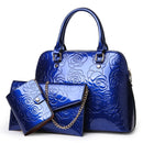 High Quality Luxury Patent Leather Women's Handbag Floral Printing 3PCS Set